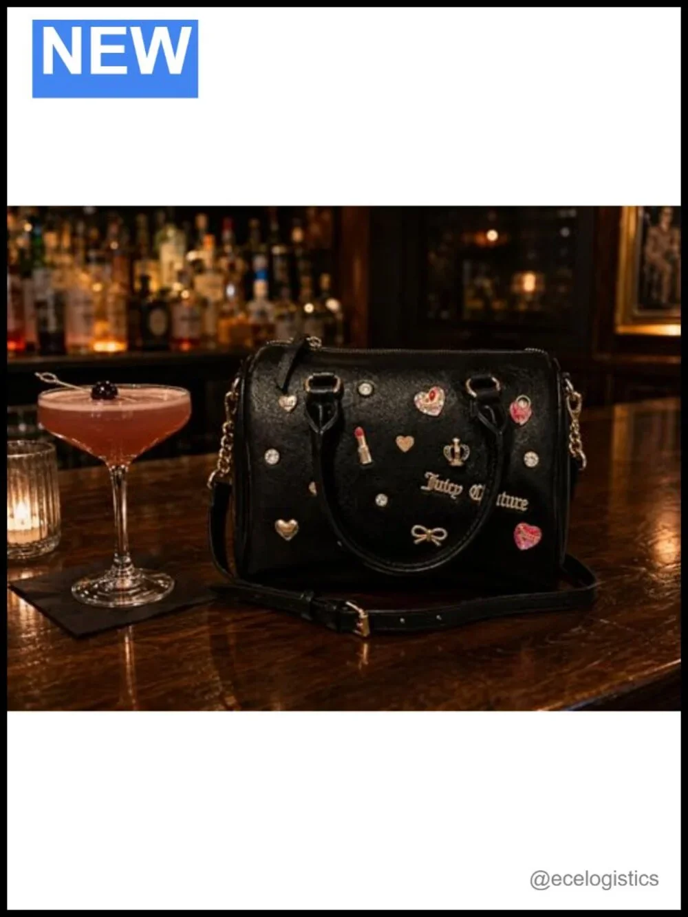 Faux Leather Charm Satchel Bag with Crossbody Strap Heart Crown Bow Lipstick